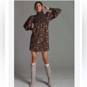 Anthropologie Floral Mini Dress - Black and Red